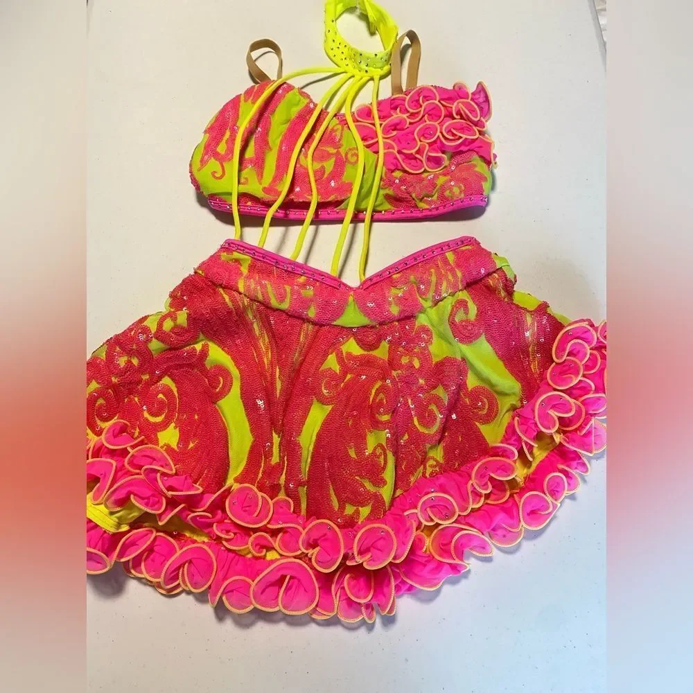 Tenth House solo custom 2 piece costume sequin stone neon Neutron TH25249 LC chi